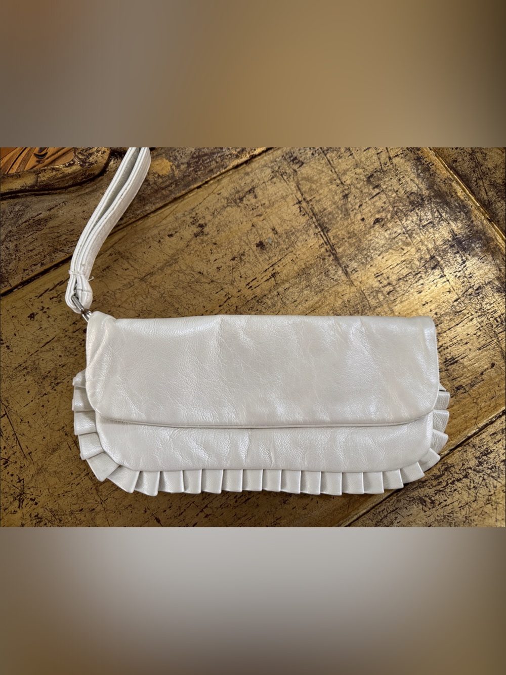 JJ Winters White Ruffle-Trim Wristlet Clutch - Picture 1 of 6